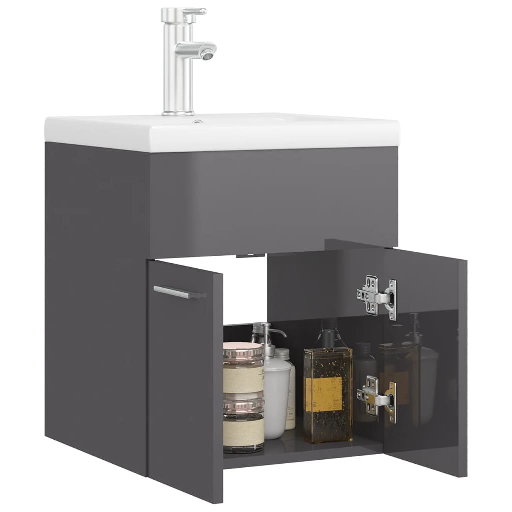 Mobile Bagno con Lavabo Integrato Grigio Lucido in Truciolato - homemem39