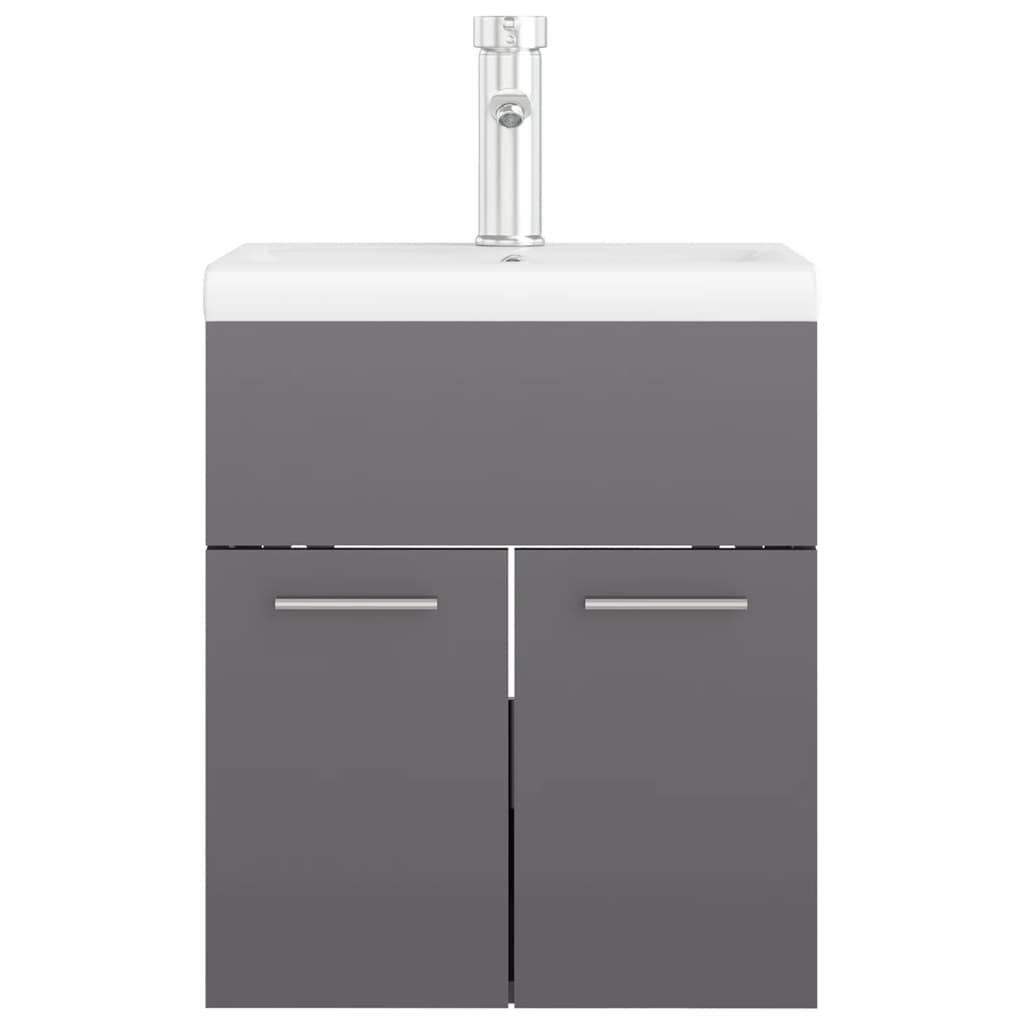 Mobile Bagno con Lavabo Integrato Grigio Lucido in Truciolato - homemem39