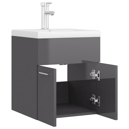 Mobile Bagno con Lavabo Integrato Grigio Lucido in Truciolato - homemem39