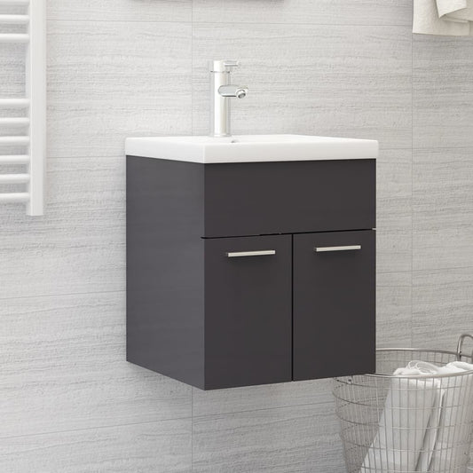 Mobile Bagno con Lavabo Integrato Grigio Lucido in Truciolato - homemem39