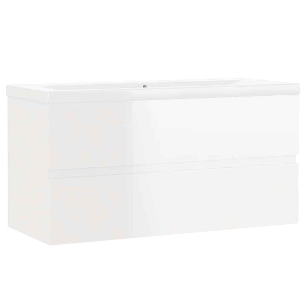 Mobile Bagno con Lavabo Integrato Bianco Lucido in Truciolato - homemem39