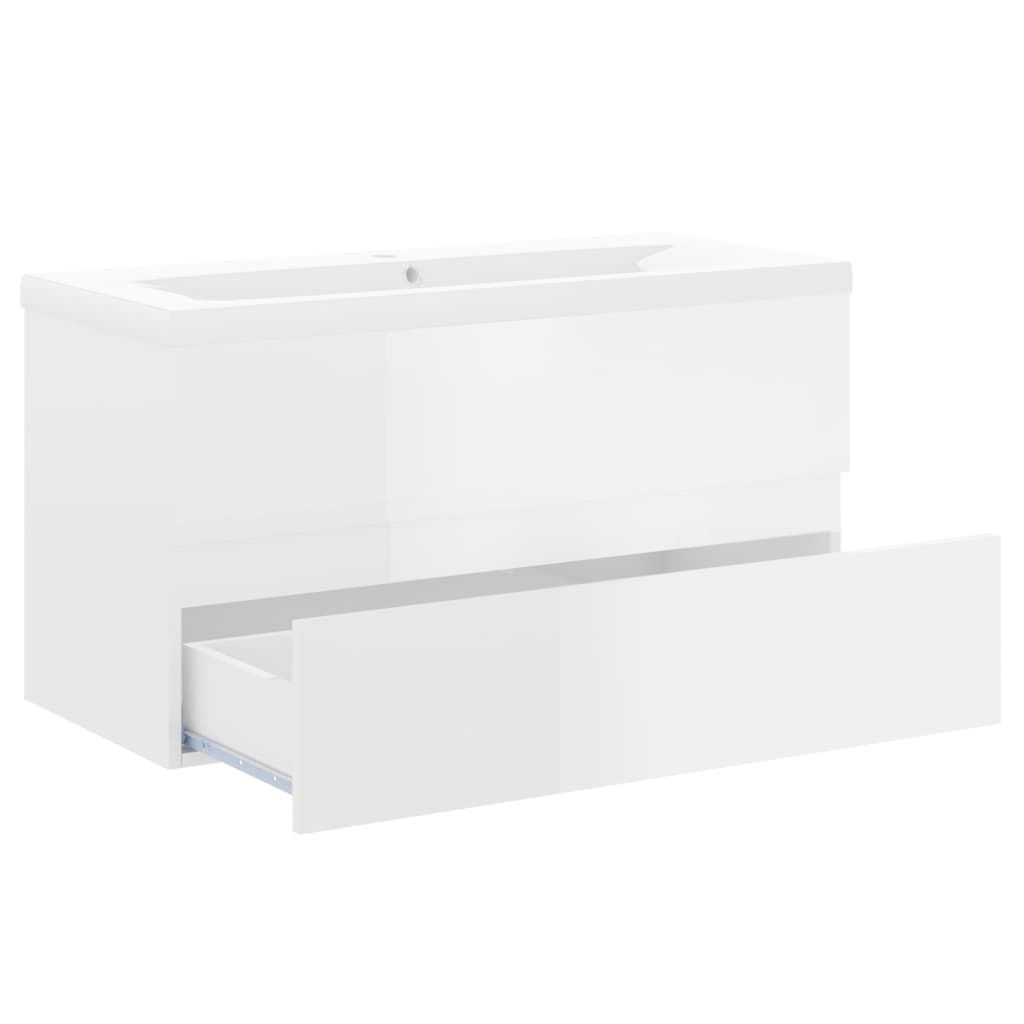 Mobile Bagno con Lavabo Integrato Bianco Lucido in Truciolato - homemem39