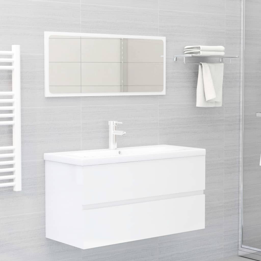 Mobile Bagno con Lavabo Integrato Bianco Lucido in Truciolato - homemem39