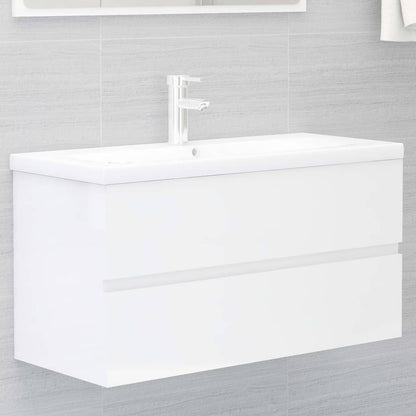 Mobile Bagno con Lavabo Integrato Bianco Lucido in Truciolato - homemem39