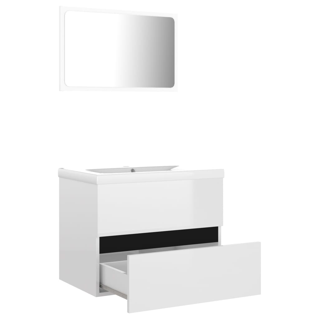 Set Mobili da Bagno Bianco Lucido in Legno Multistrato - homemem39