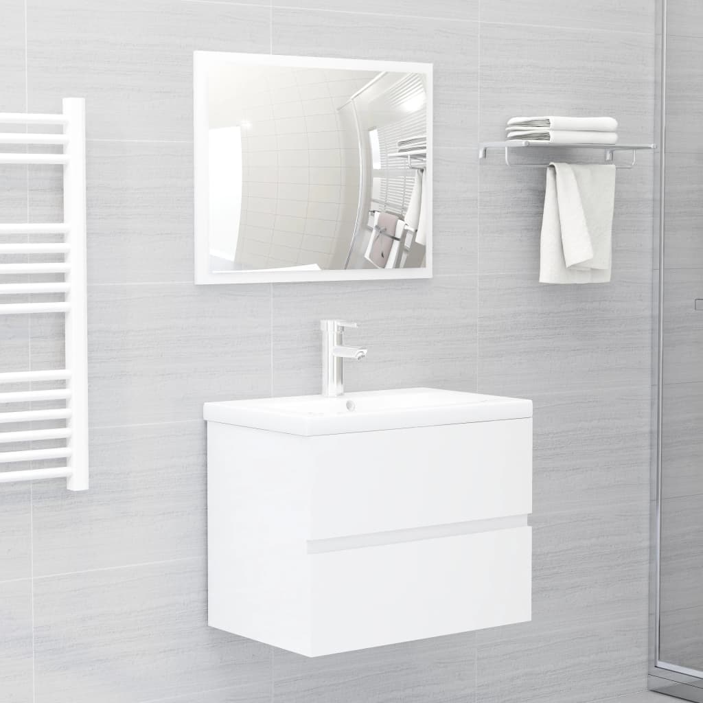 Set Mobili da Bagno Bianco Lucido in Legno Multistrato - homemem39