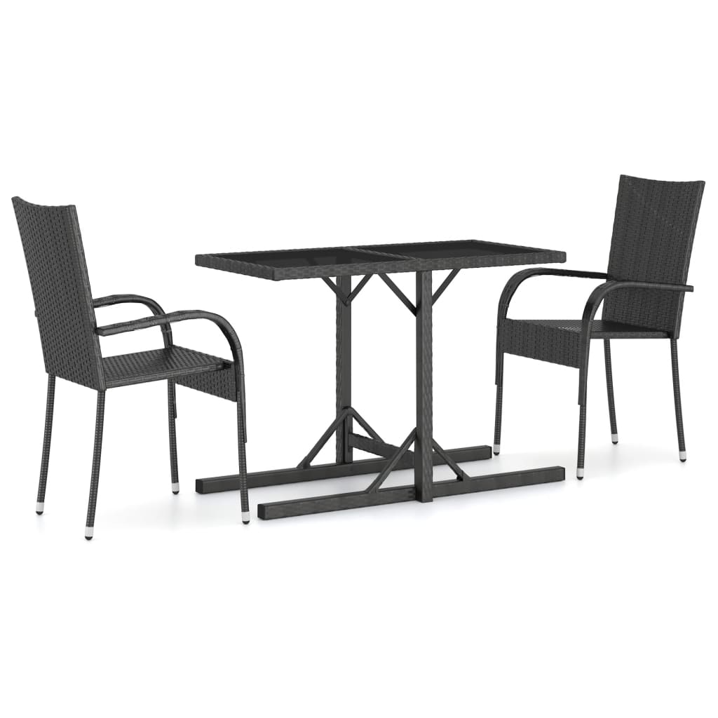 Set Mobili da Pranzo per Giardino 3 pz Nero - homemem39