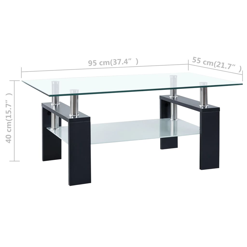 Tavolino Salotto Nero e Trasparente 95x55x40 cm Vetro Temperato - homemem39