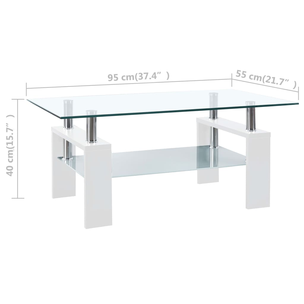 Tavolino Salotto Bianco e Trasparente95x55x40cm Vetro Temperato - homemem39