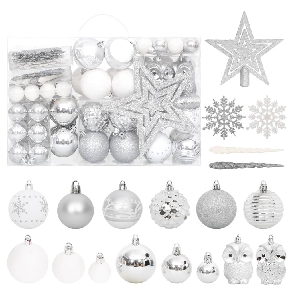 Set Addobbi di Natale 108 pz Argento e Bianco - homemem39