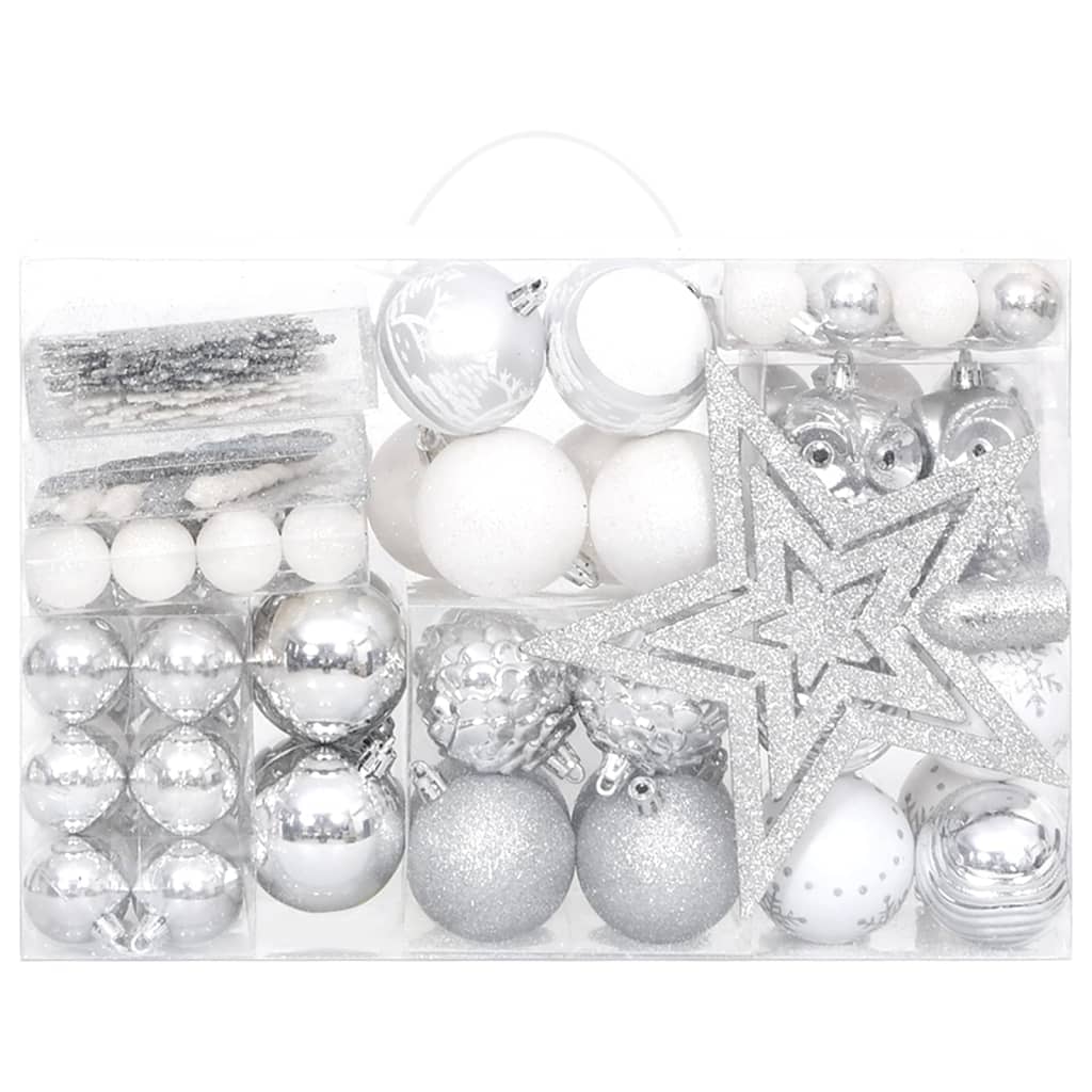 Set Addobbi di Natale 108 pz Argento e Bianco - homemem39