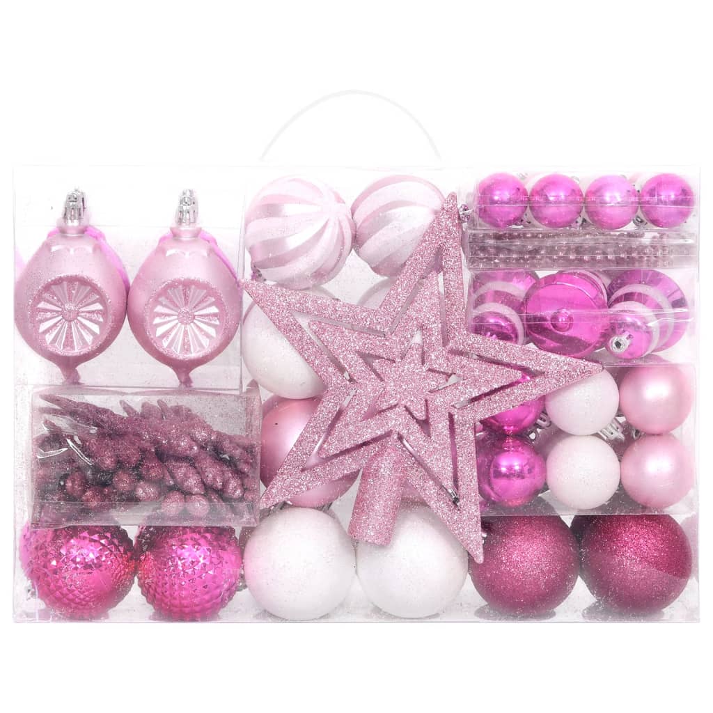 Set Addobbi di Natale 108 pz Bianco e Rosa - homemem39