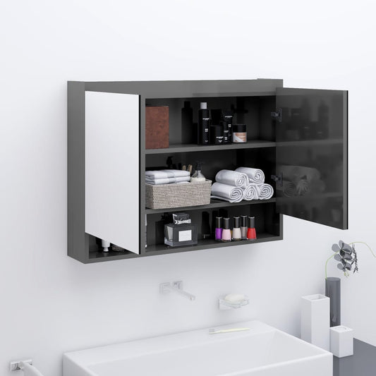 Armadietto a Specchio per Bagno 80x15x60 cm MDF Grigio Lucido - homemem39