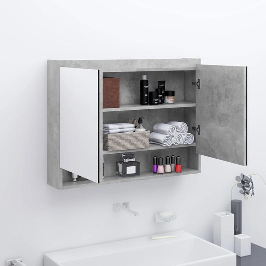 Armadietto a Specchio per Bagno 80x15x60 cm MDF Grigio Cemento - homemem39