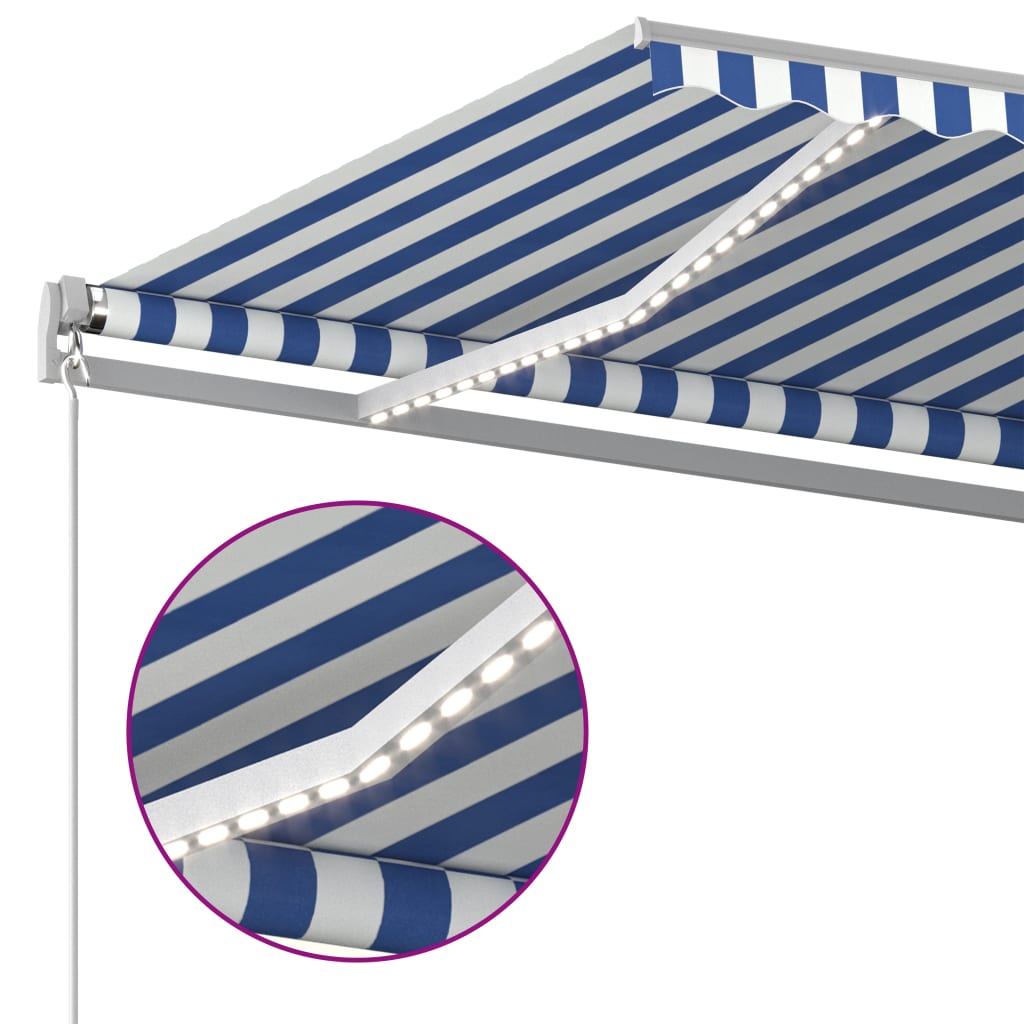 Tenda da Sole Retrattile Manuale con LED 400x350 cm Blu Bianco - homemem39
