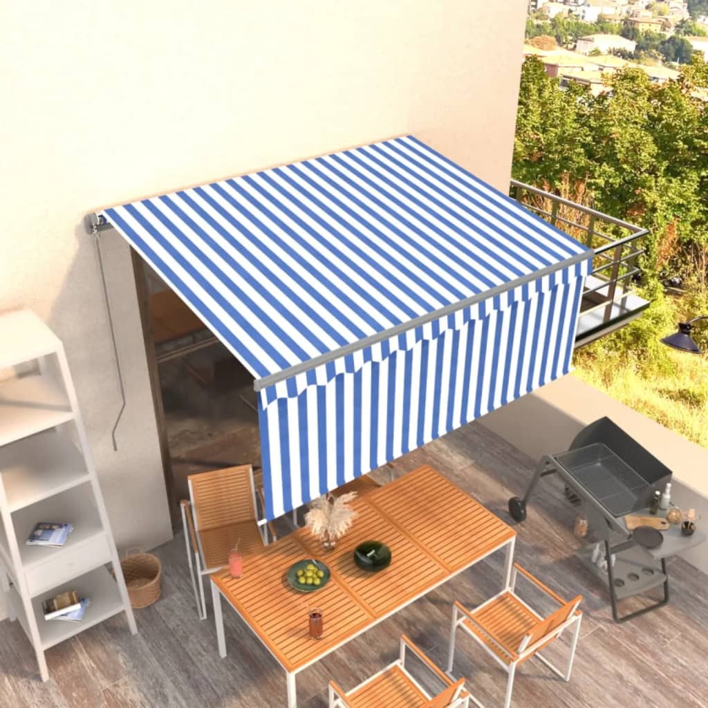 Tenda Sole Retrattile Manuale con Parasole 3x2,5m Blu e Bianco - homemem39