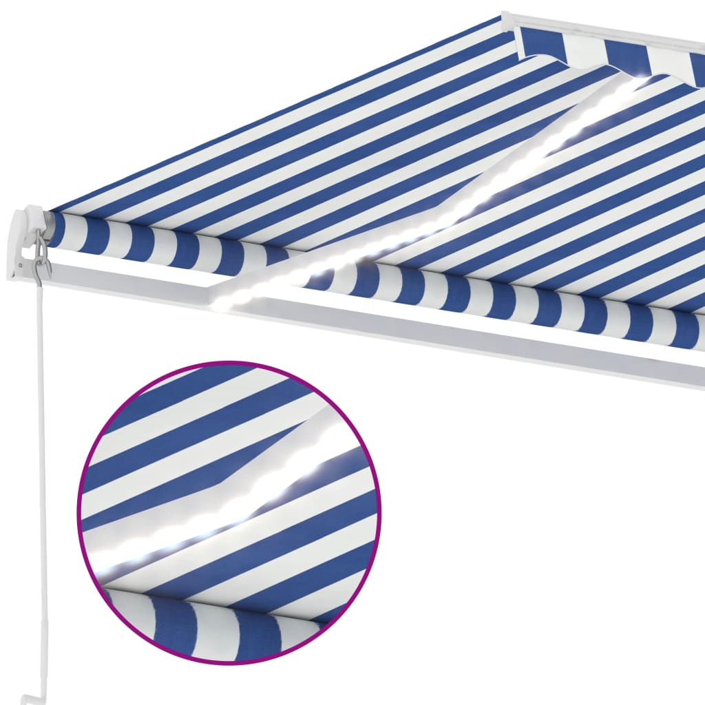 Tenda da Sole Retrattile Manuale con LED 400x350 cm Blu Bianco - homemem39