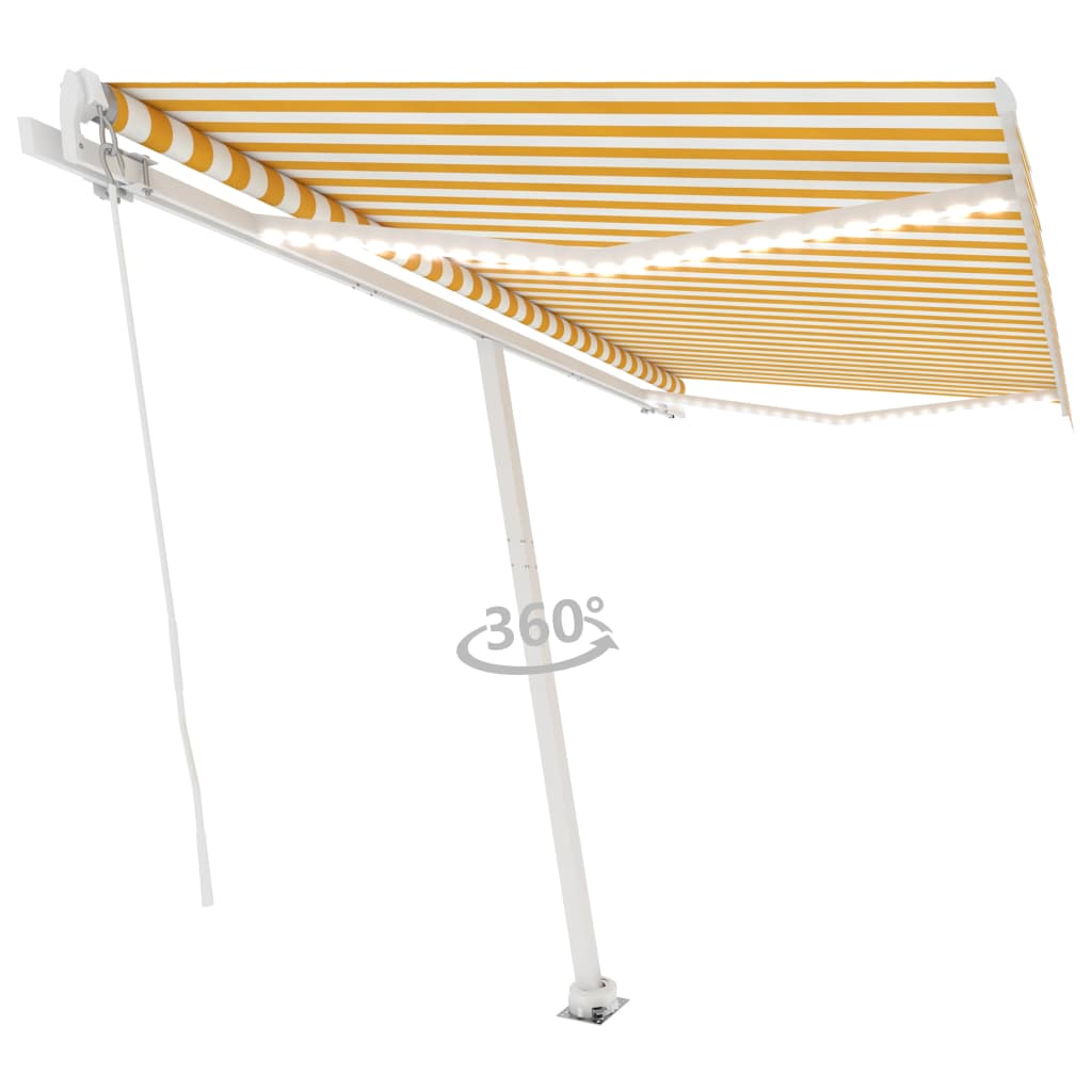 Tenda da Sole Retrattile Manuale LED 400x350 cm Giallo Bianco - homemem39