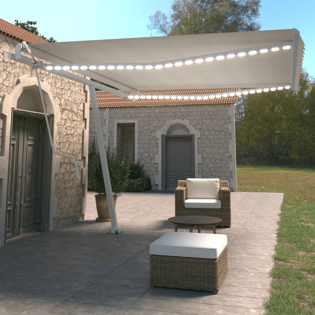 Tenda Automatica con Sensore Vento e LED 450x350 cm Crema - homemem39