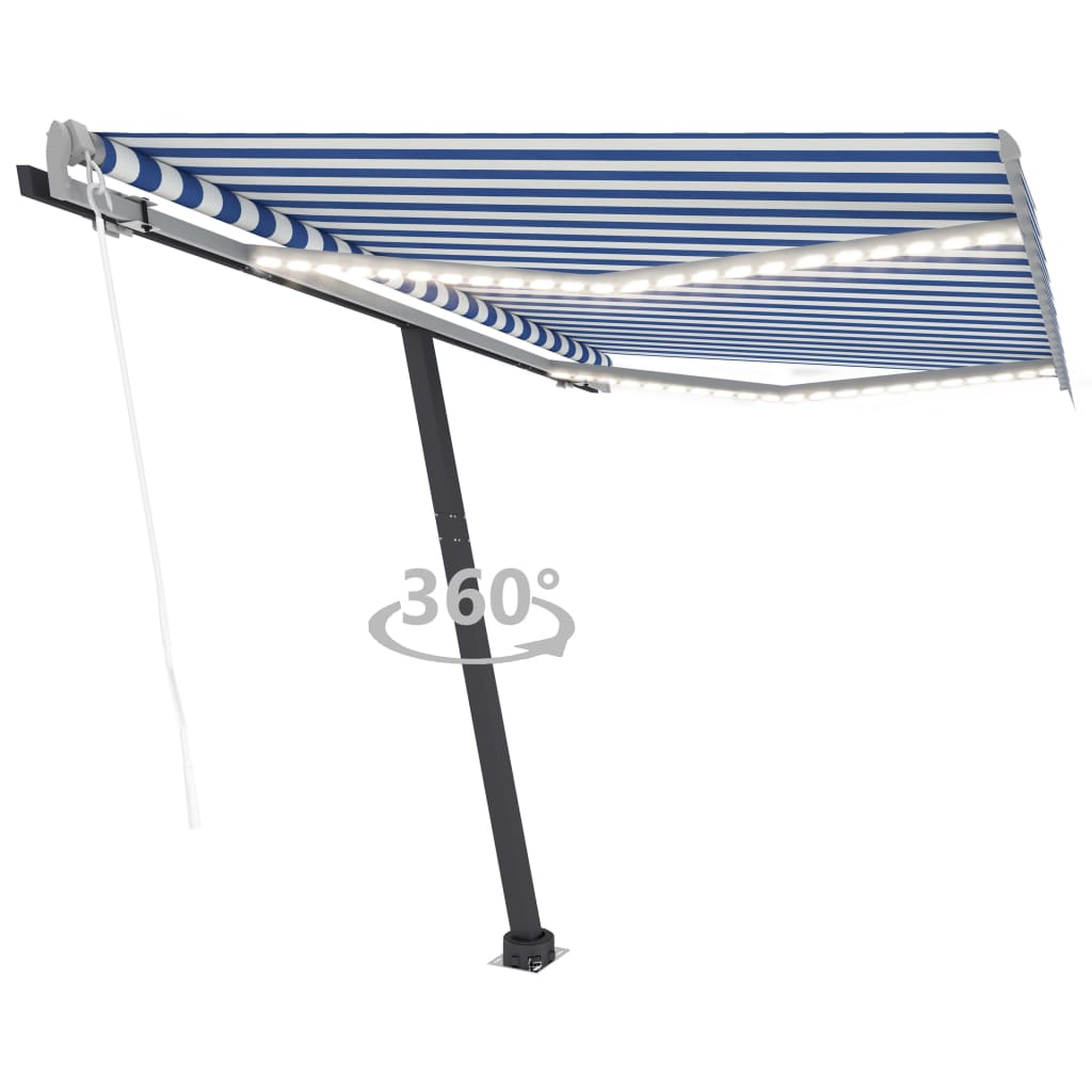 Tenda da Sole Automatica LED Sensore Vento 350x250cm Blu Bianca - homemem39