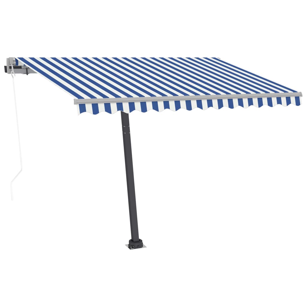 Tenda da Sole Automatica LED Sensore Vento 350x250cm Blu Bianca - homemem39