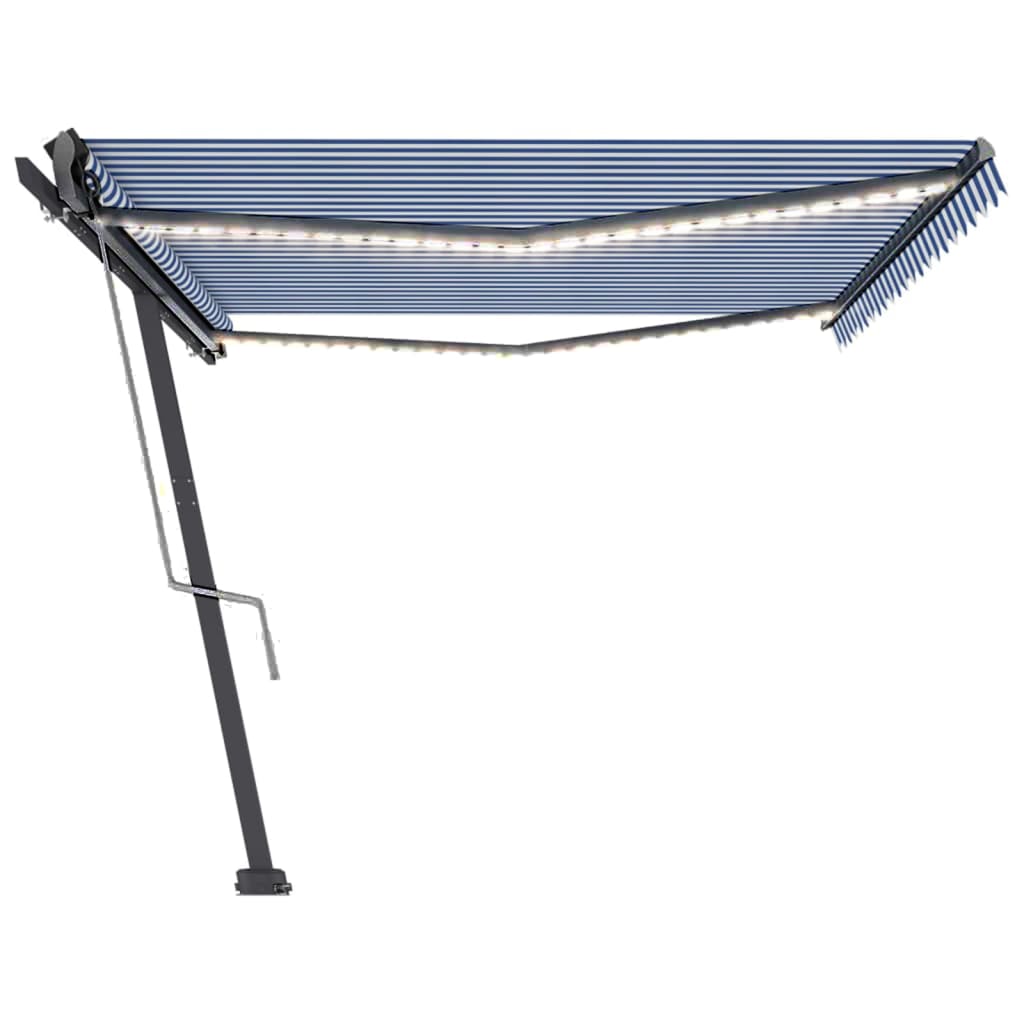 Tenda Automatica Sensore Vento e LED 500x300 cm Blu e Bianca - homemem39