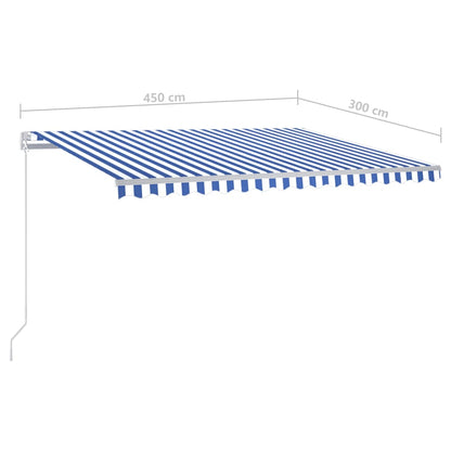 Tenda da Sole Retrattile Automatica e Pali 4,5x3 m Blu e Bianca - homemem39