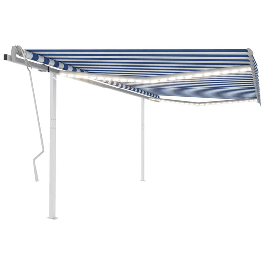 Tenda da Sole Retrattile Manuale con LED 4x3,5 m Blu e Bianca - homemem39
