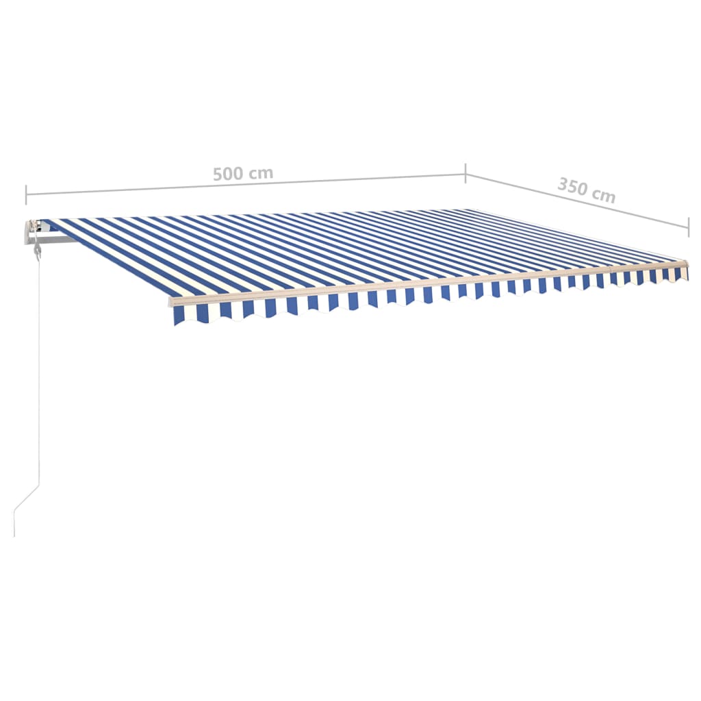 Tenda da Sole Retrattile Manuale con Pali 5x3,5 m Blu e Bianca - homemem39