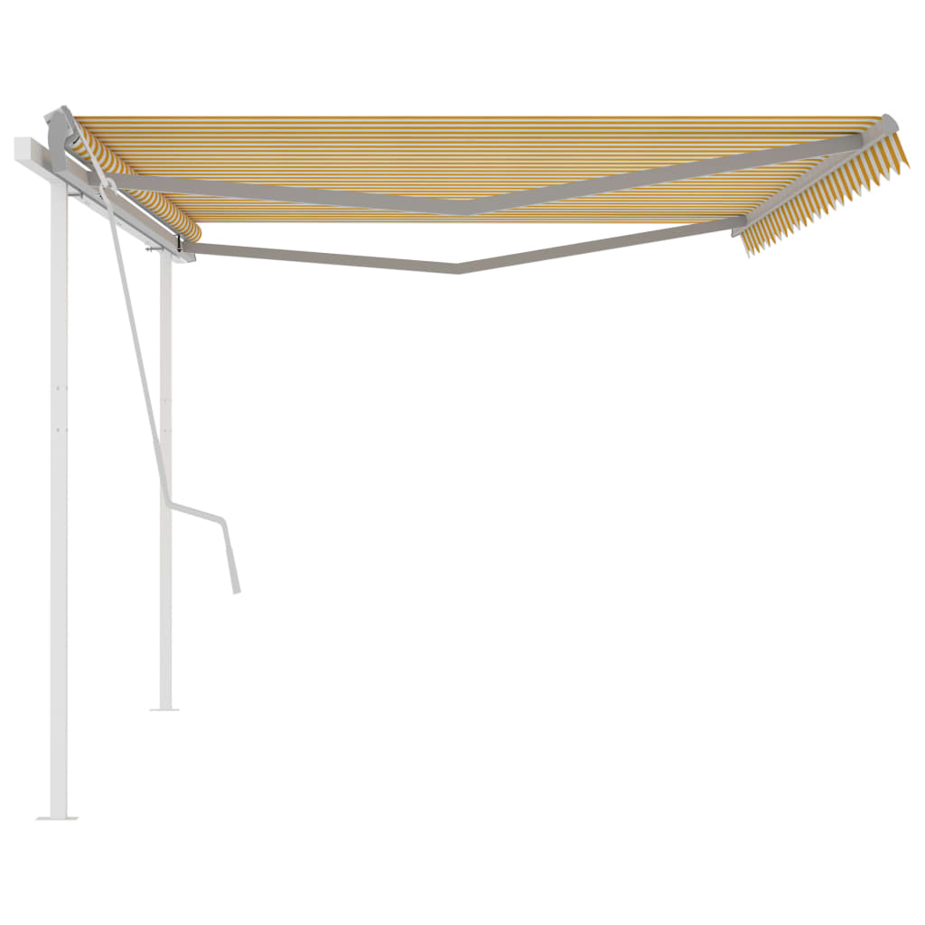 Tenda da Sole Retrattile Manuale con Pali 5x3,5 m Gialla Bianca - homemem39