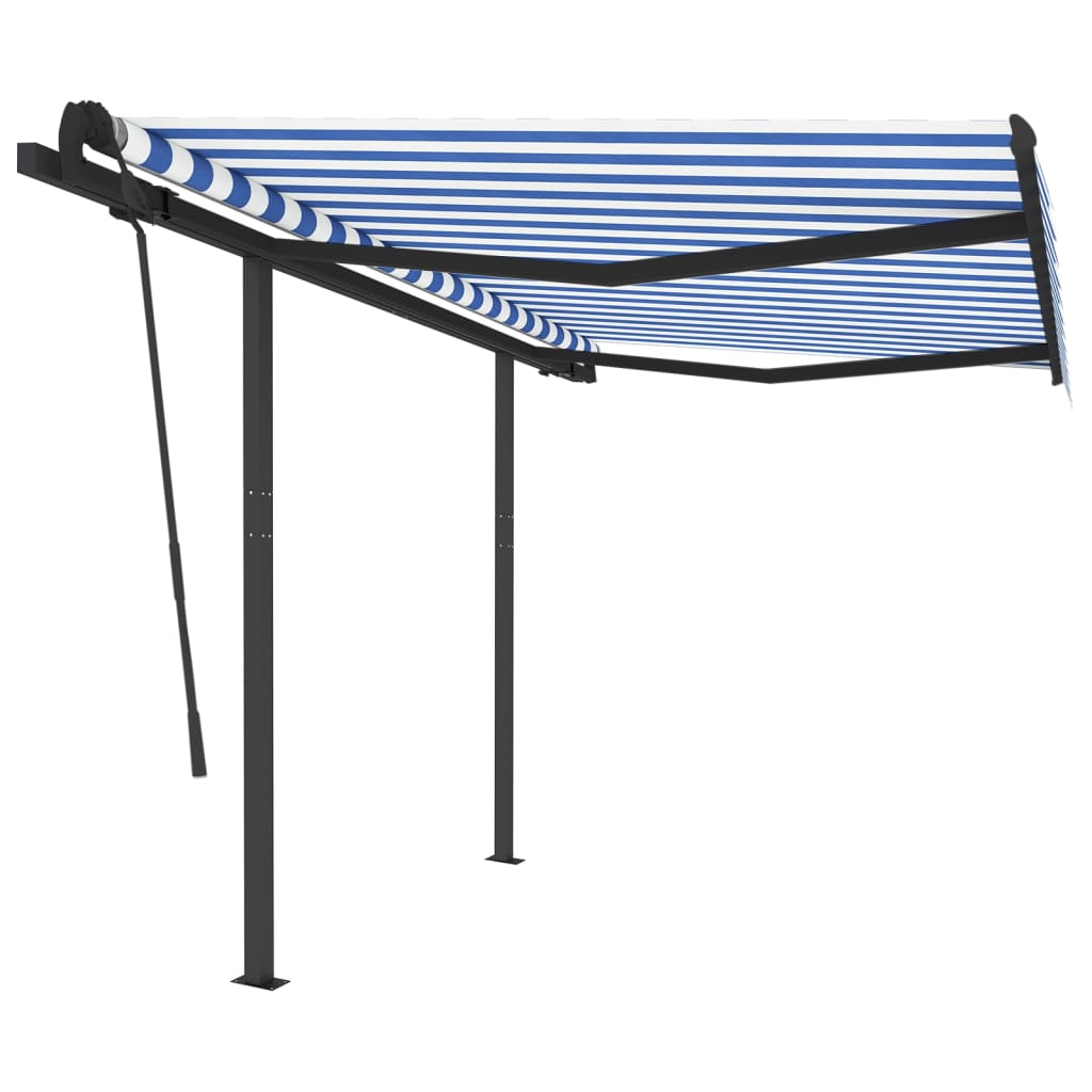 Tenda da Sole Retrattile Automatica con Pali 3x2,5cm Blu e Bianca - homemem39