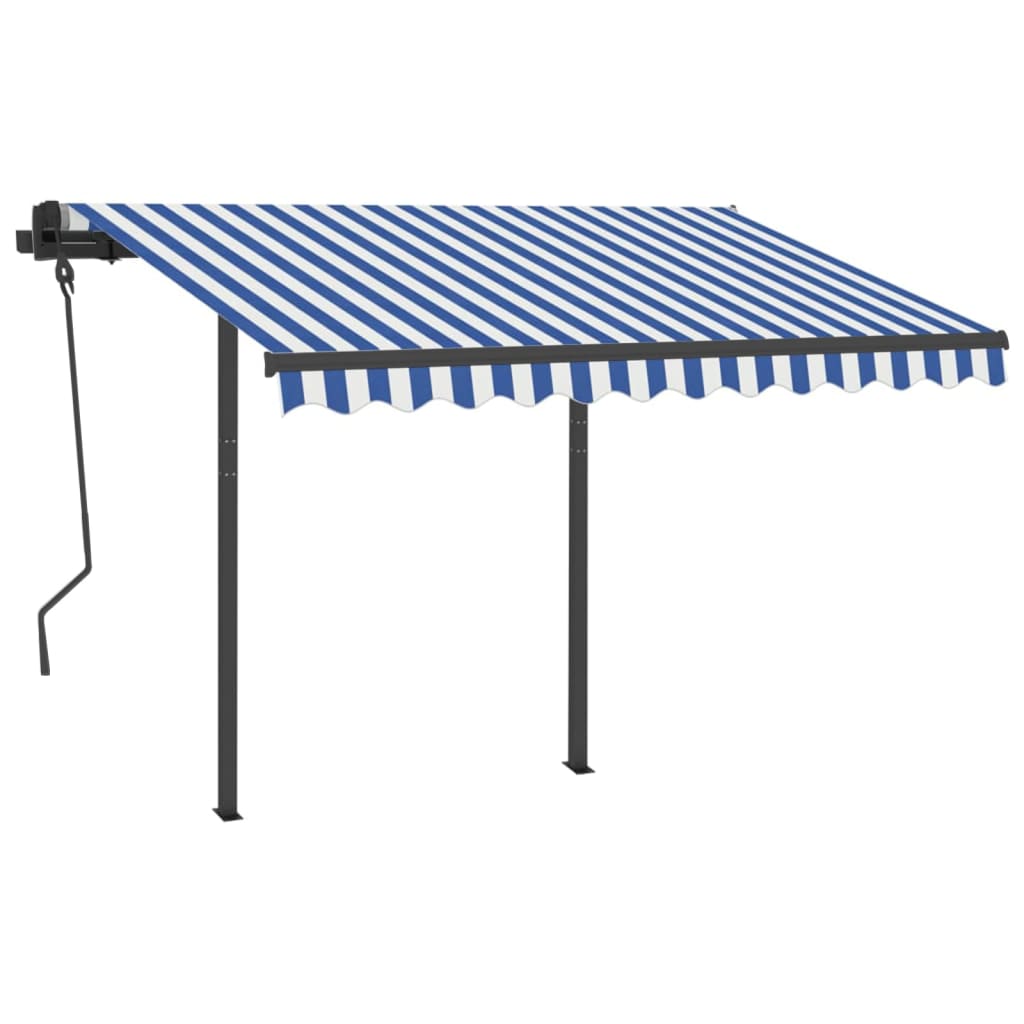 Tenda da Sole Retrattile Automatica con Pali 3x2,5cm Blu e Bianca - homemem39