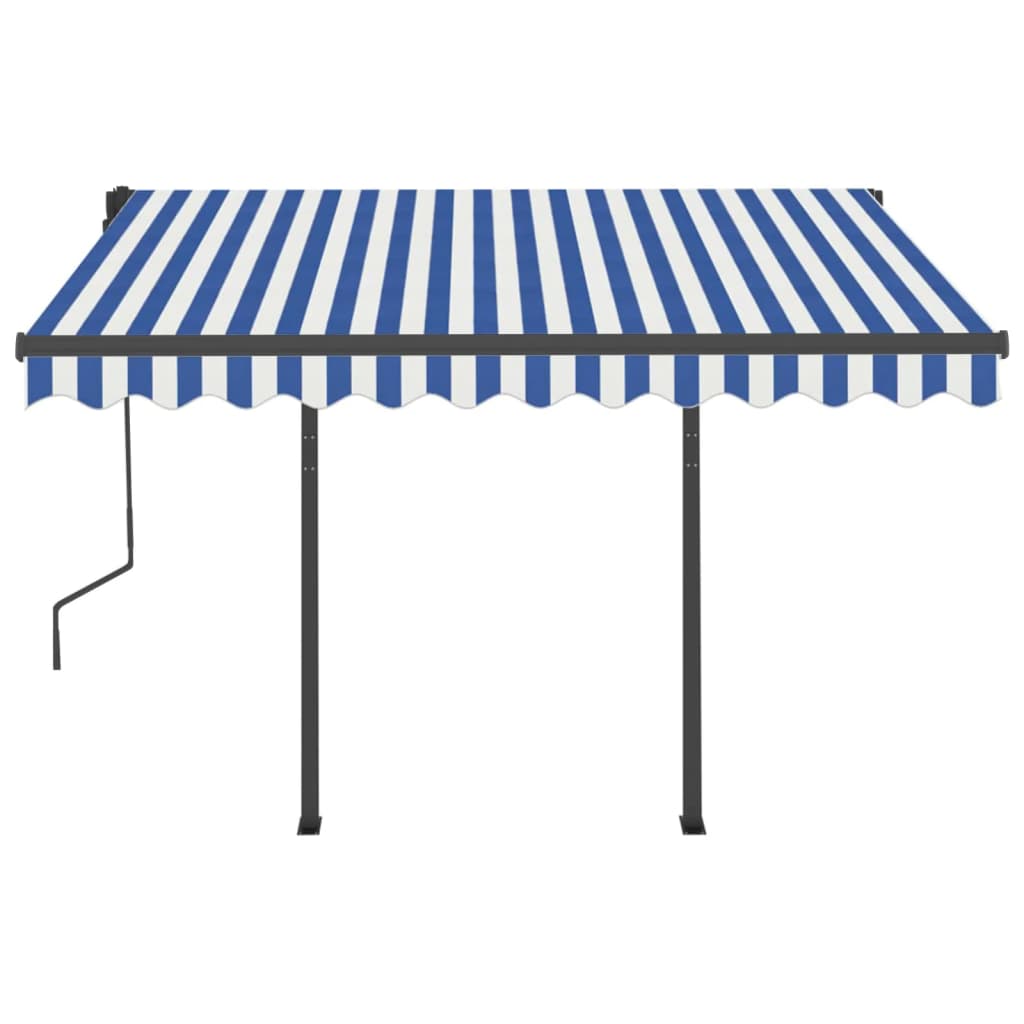 Tenda da Sole Retrattile Automatica con Pali 3x2,5cm Blu e Bianca - homemem39