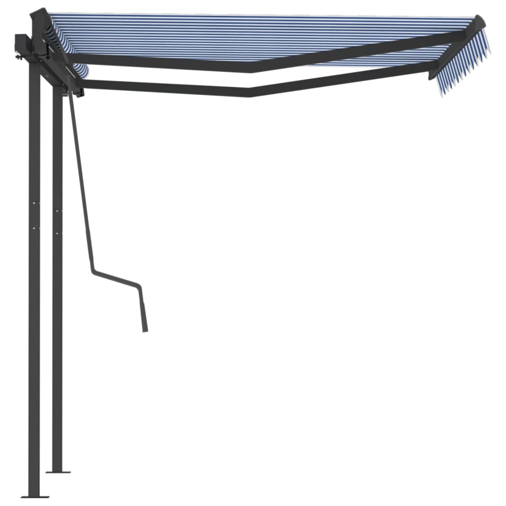 Tenda da Sole Retrattile Automatica con Pali 3x2,5cm Blu e Bianca - homemem39