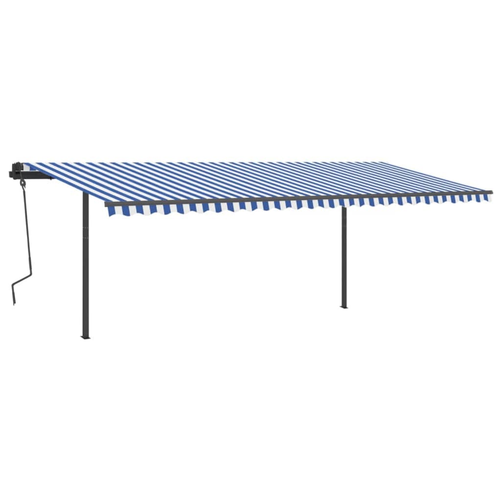 Tenda da Sole Retrattile Automatica con Pali 6x3,5 m Blu Bianca - homemem39