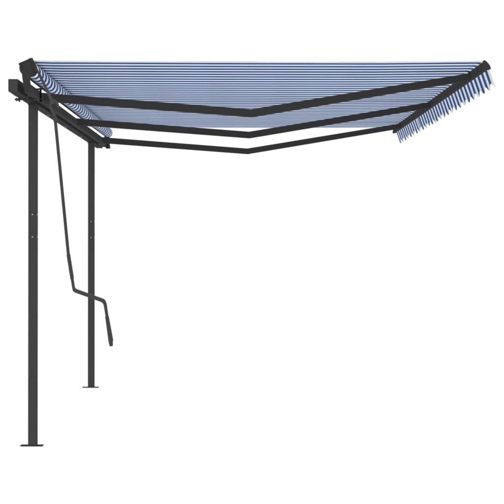 Tenda da Sole Retrattile Automatica con Pali 6x3,5 m Blu Bianca - homemem39