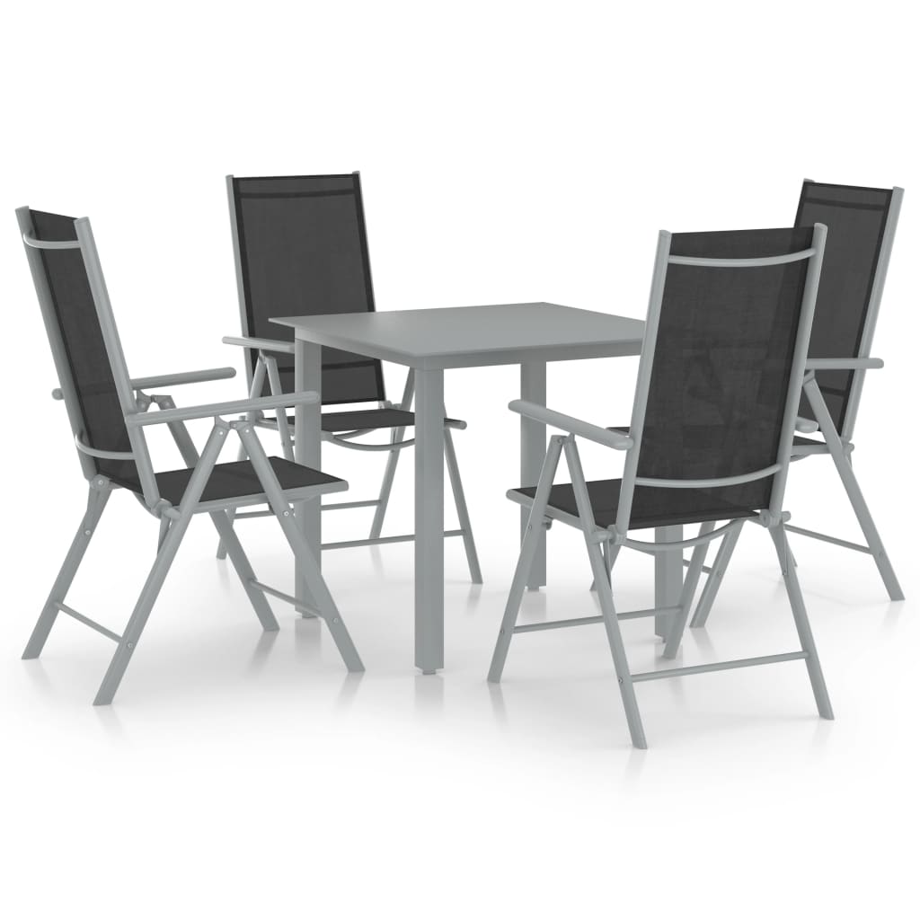 Set Mobili da Pranzo per Giardino 5 pz Alluminio Argento e Nero - homemem39