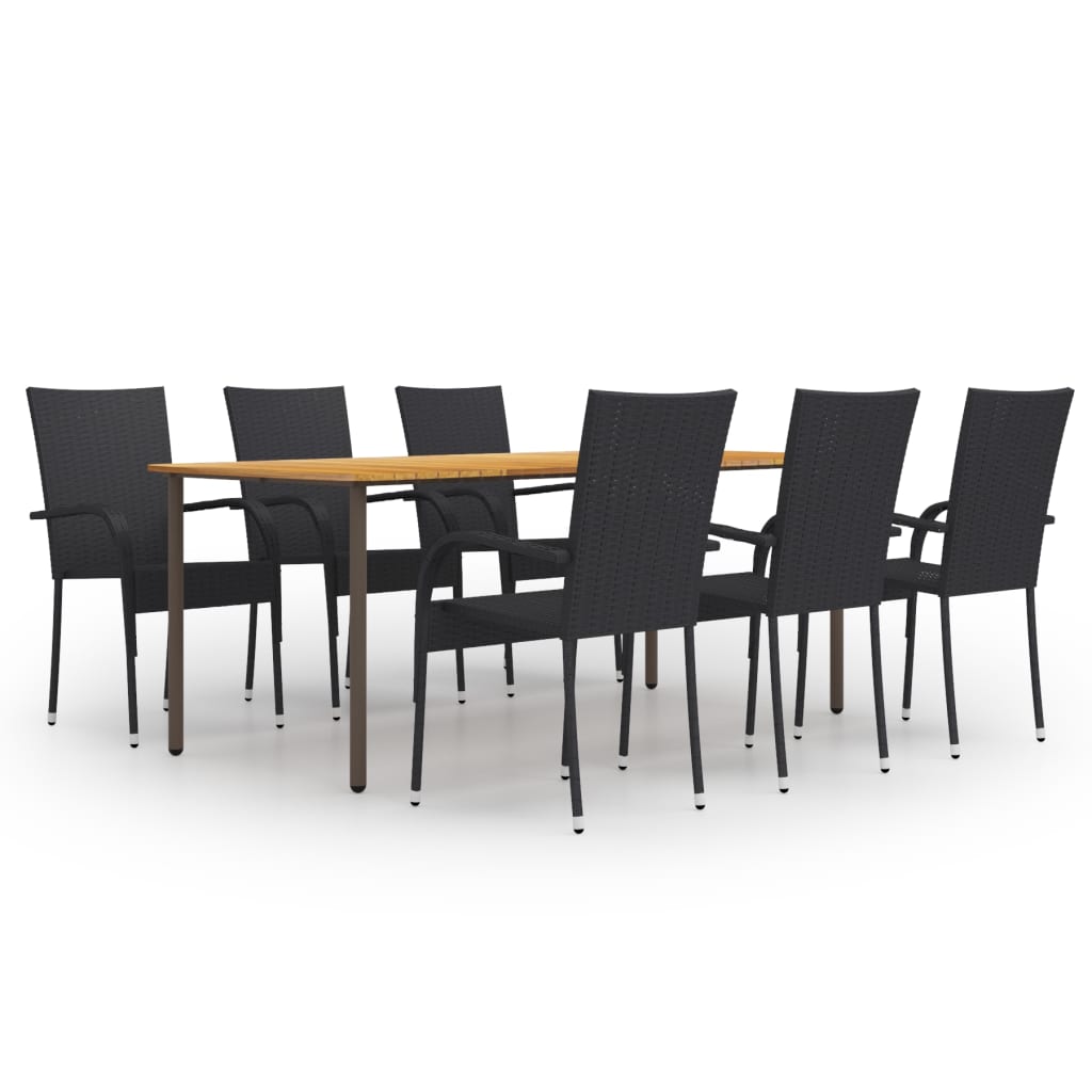 Set Mobili da Pranzo Giardino 7 pz in Polyrattan Nero - homemem39