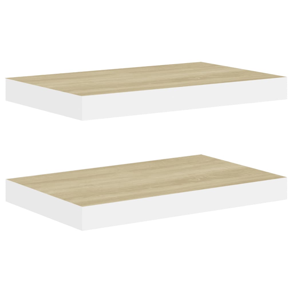 Scaffali a Parete 2 pz Rovere e Bianco 50x23x3,8 cm in MDF - homemem39