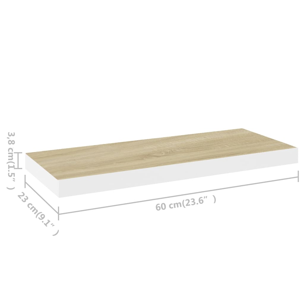 Scaffale a Parete Rovere e Bianco 60x23,5x3,8 cm in MDF - homemem39