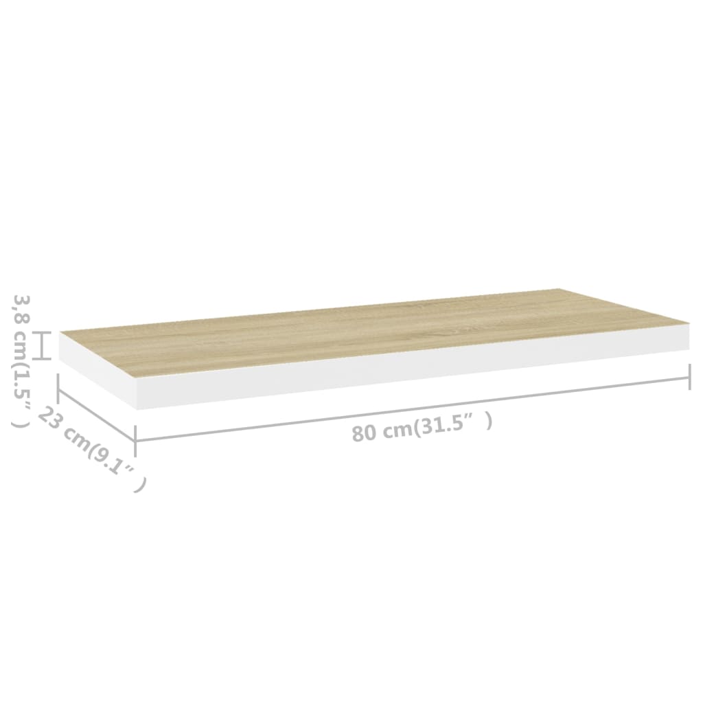 Scaffali a Parete 2 pz Rovere e Bianco 80x23,5x3,8 cm in MDF - homemem39