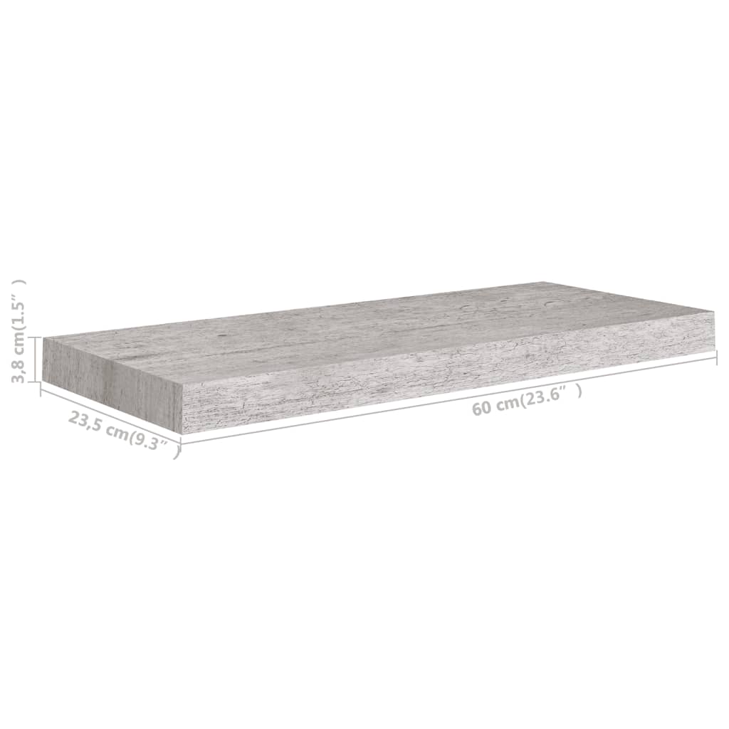 Scaffali a Parete 2 pz Grigio Cemento 60x23,5x3,8 cm in MDF - homemem39