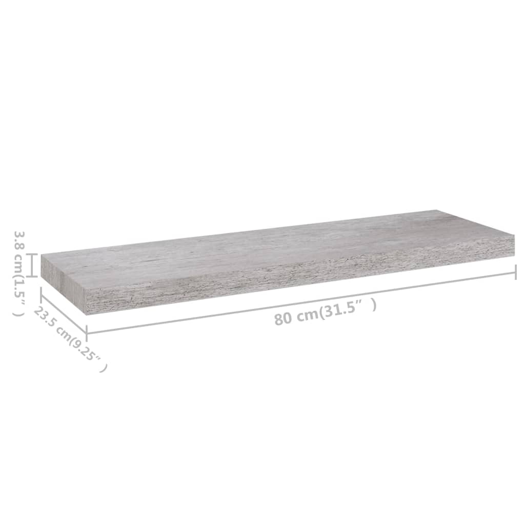 Scaffale a Parete Grigio Cemento 80x23,5x3,8 cm in MDF - homemem39