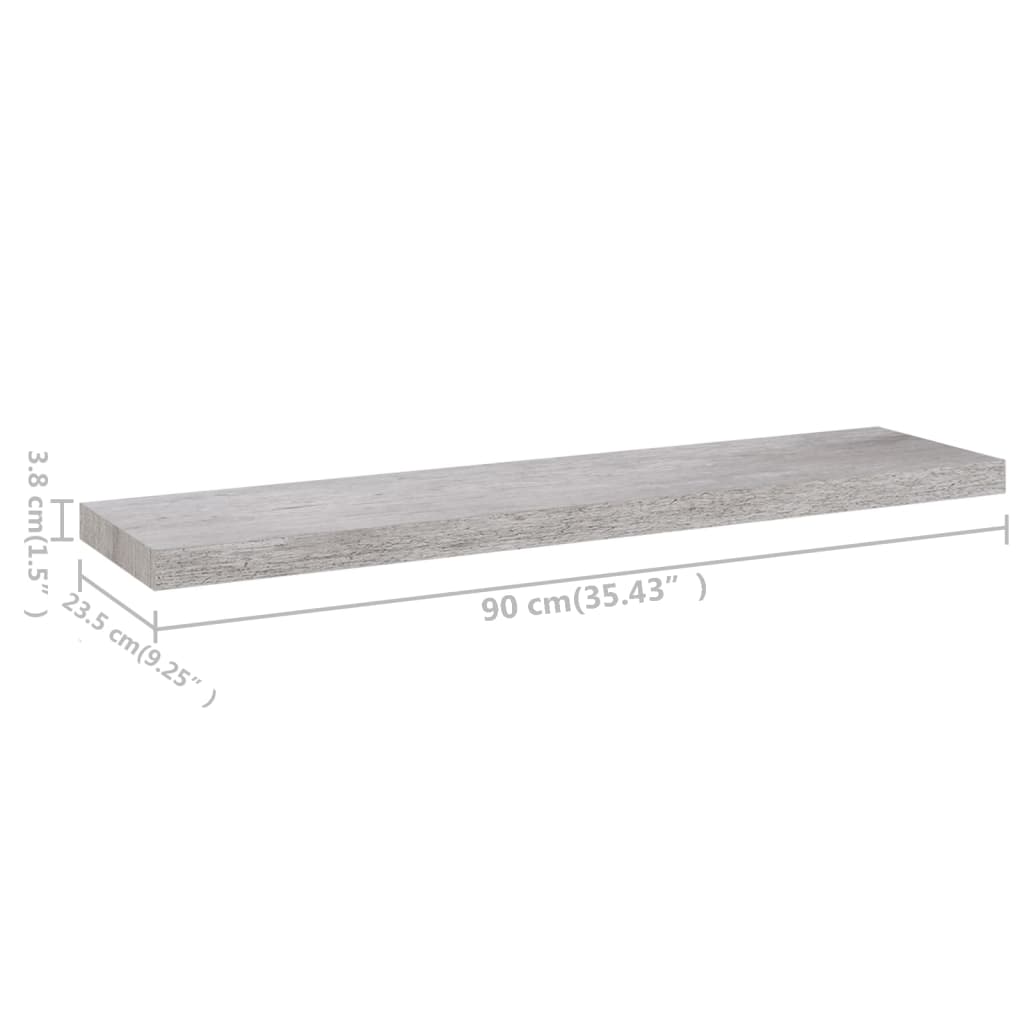 Scaffale a Parete Grigio Cemento 90x23,5x3,8 cm in MDF - homemem39