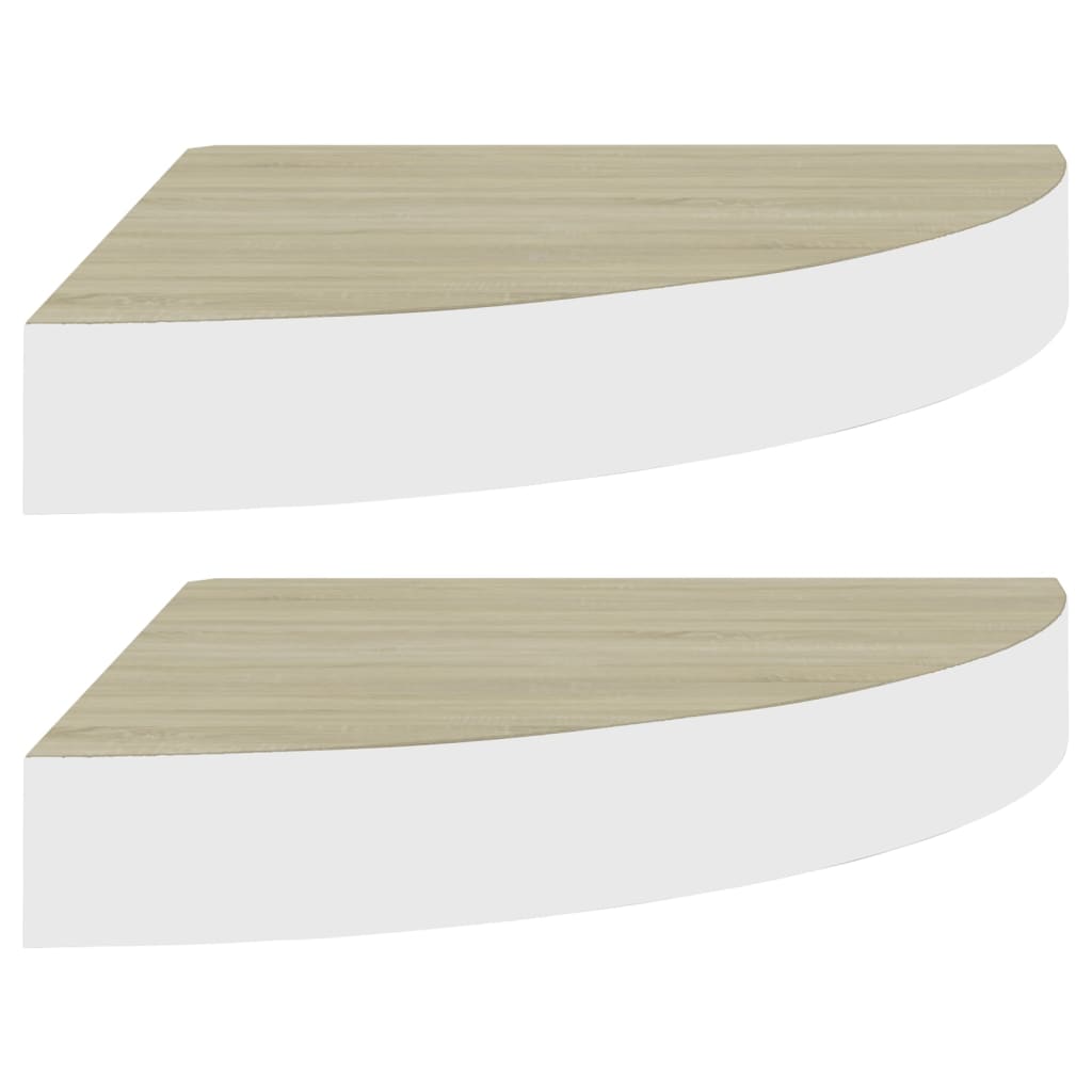 Mensole Angolari 2pz Rovere e Bianco 25x25x3,8 cm in MDF - homemem39