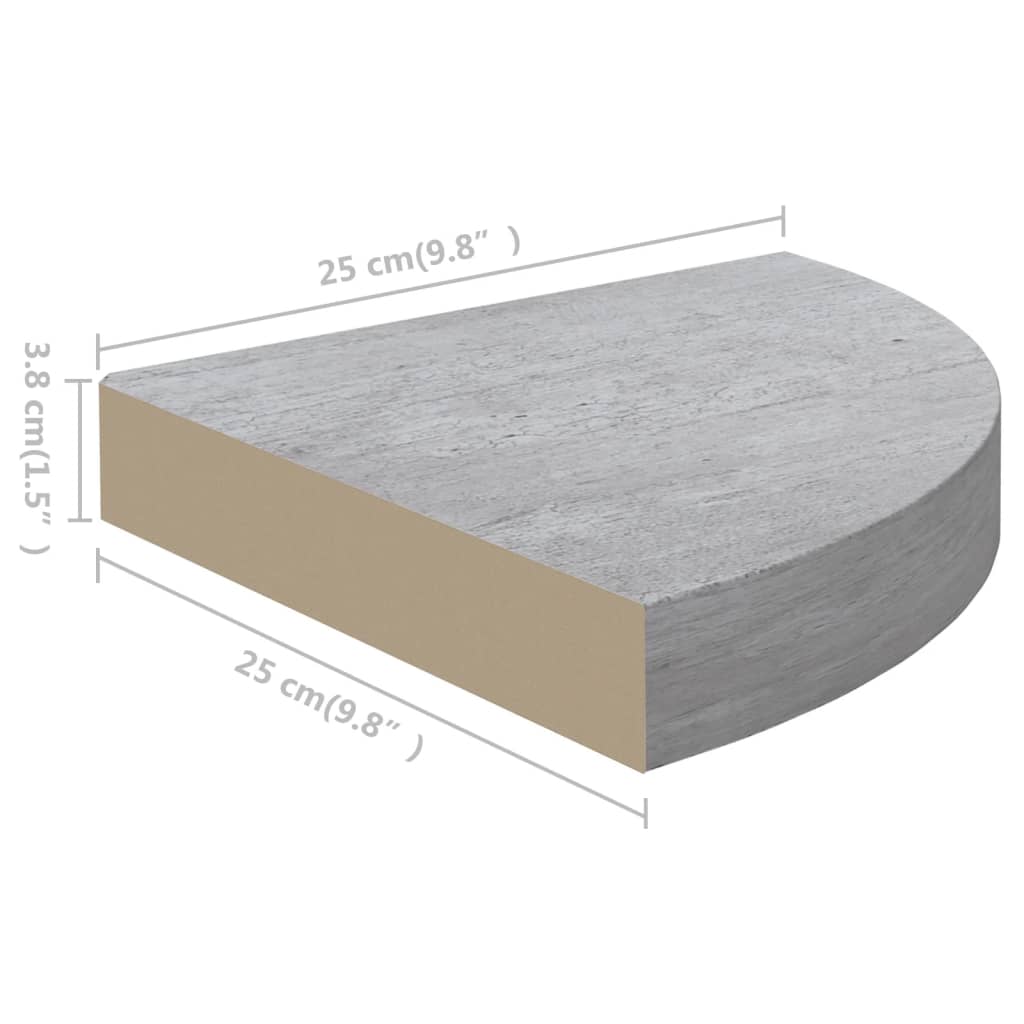 Mensole Angolari 2pz Grigio Cemento 25x25x3,8 cm in MDF - homemem39