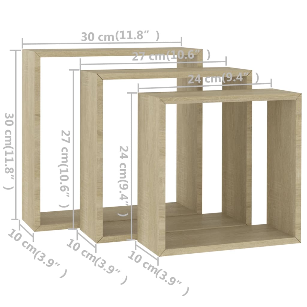 Mensole a Cubo da Parete 3 pz Rovere Sonoma - homemem39