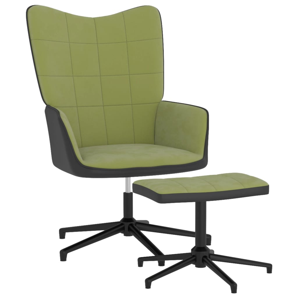 Poltrona Relax con Poggiapiedi Verde Chiaro in Velluto e PVC - homemem39