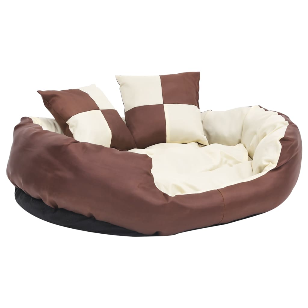 Cuscino per Cani Reversibile Lavabile Marrone Crema 85x70x20 cm - homemem39