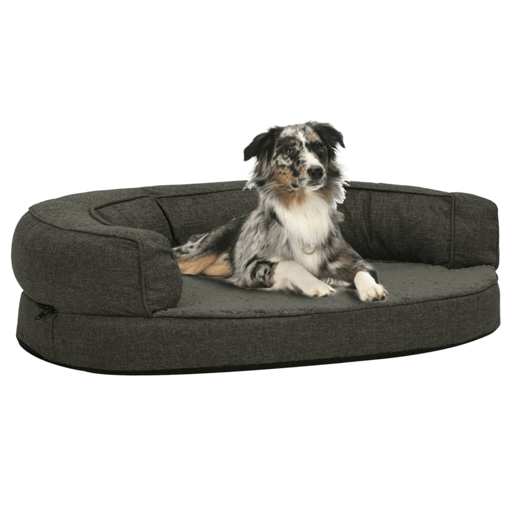 Materasso Ergonomico per Cani 75x53 cm Pile Lino Grigio Scuro - homemem39